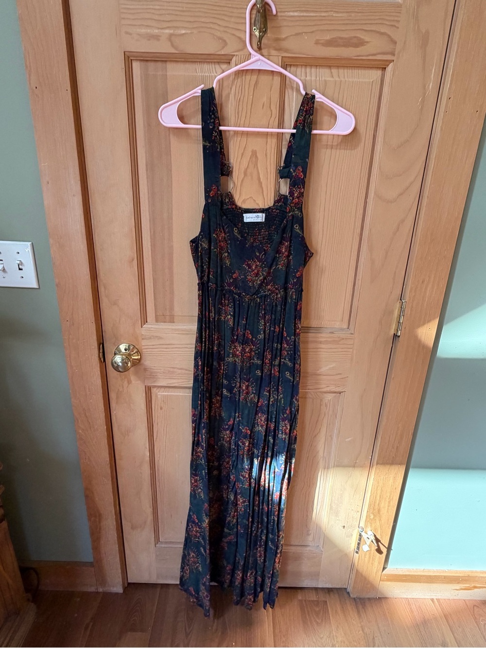 NATURAL LIFE Navy Floral Maxi Romper Jumpsuit with Rust and Green Blooms